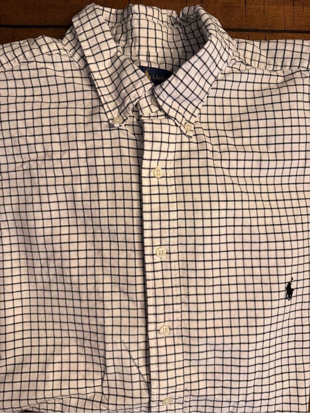 Polo Ralph Lauren Men’s 3XLT Button Down Shirt Ivory Navy Windowpane Check